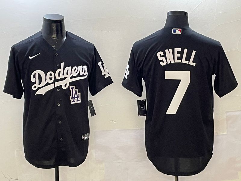 Men Los Angeles Dodgers 7 Snell Black Game 2025 Nike MLB Jersey style 5